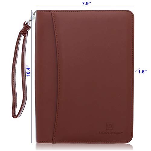 Junior Zippered Business Padfolio with Notepad - Light Brown PU Leather Portfolio Binder & Organizer Folder with 8 Inch Tablet Sleeve by Lautus Designs