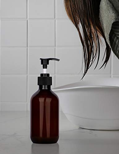Yebeauty Pump Bottle, Shampoo Pump Bottles 10oz/300ml Refillable Empty Amber PET Plastic Shampoo, Conditioner & Wash Shower Dispenser Pump Bottle- Pack of 2 - Thumbnail 4