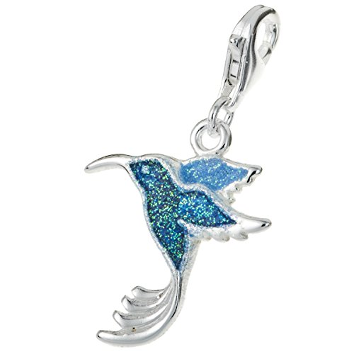 Dreambell 925 Sterling Silver Hummingbird Bird Blue Enamel Glitter Dangle Clasp European Lobster Clip On Charm