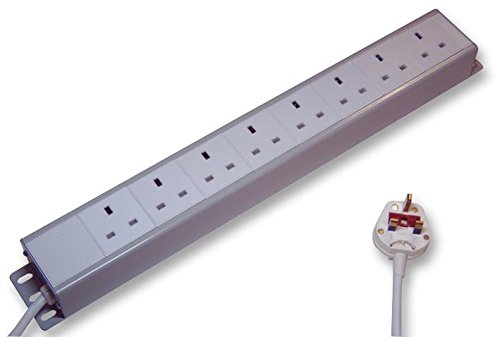 PRO ELEC 8‑Way Horizontal Rack PDU – 13A, 230V, Aluminium Enclosure, 2m UK Plug Power Distribution Unit – XH8