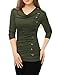 Allegra K Women's Cowl Neck Tops Long Sleeve Buttons Decor Tuinc Shirts Ruched Top Medium Green