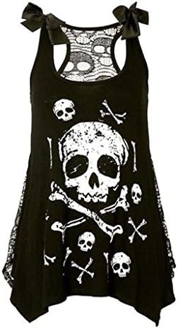 Feel Show Women's Sleeveless Lace Skull Print Tank Top Dress See Through Back Mesh Cami Dress