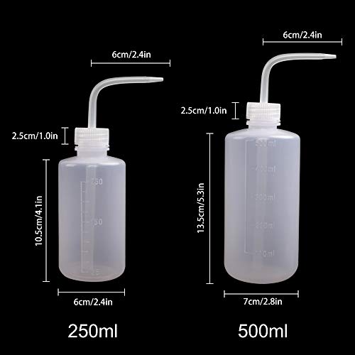 SUPERLELE 6pcs LDPE Safety Wash Bottle, 250ml 500ml 1000ml Plastic Squeeze Tattoo Bottle Medical Squirt Wash Bottle