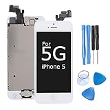 Ibaye LCD Display Touch Screen Digitizer Glass Lens Assembly Camera and Home Button Repair Replacement with Tools for iPhone 5 White