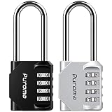 Puroma 2 Pack Long Shackle Combination Lock 4 Digit Padlock for School Gym Locker, Sports Locker, Fence, Toolbox, Case, Hasp Storage (Black & Silver) (Color: Black & Silver, Tamaño: Medium)