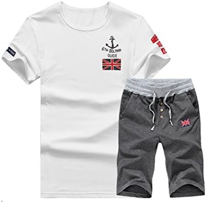 CASUALXP Men's Cotton Athletic Tracksuit Sets Summer Beach Walking Running T-Shirts Short Trunks (C-1, XXX-Large)