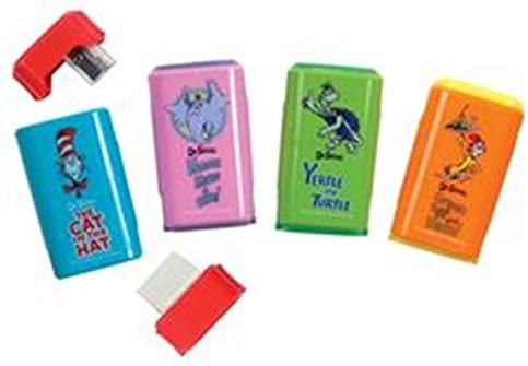 Dr. Seuss Sharpeners w/ Hidden Eraser Set of 4 (The Cat In The Hat, Yertle the Turtle, Green Eggs and Ham, Horton Hears A Who!)