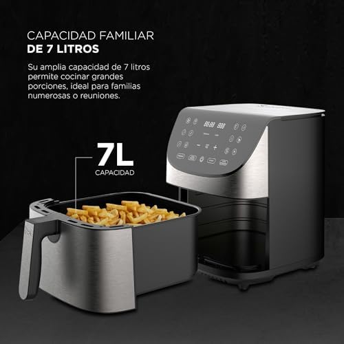 ROCKET 700 - Freidora de Aire 1800W 7L - 12 Programas - Pantalla LED Táctil - Temperatura Ajustable - Recetario Online - Fácil Limpieza