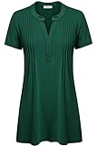 Ouncuty Women Blouses, V Neck Lightweight Short Sleeve Plus Size Tunic Green XXL