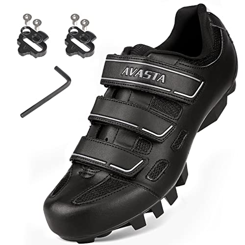 AVASTA Mountain Bike MTB Cycling Shoe, Indoor Cycling Shoe for Men Women, Quick Lace Compatible with SPD Cleats Black, 44 Black