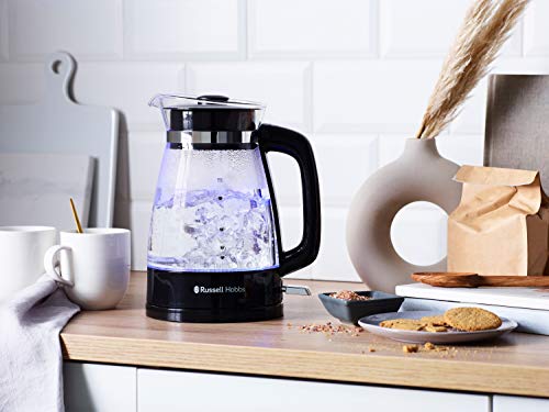 Russell Hobbs 26080-70 Wasserkocher Glas (optimierte Design Ausgusstülle aus Glas, LED Beleuchtung), Classic Design, Boden aus Edelstahl, Trasparente/Nero, 1.7 l, 2400 W – Bild 4