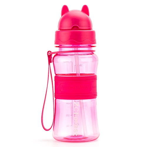 ZCForest BPA-Free Kids Water Bottles 300ML with Suction Tube Kids Straw Water Cup BPA-Free Water Bottles--pink