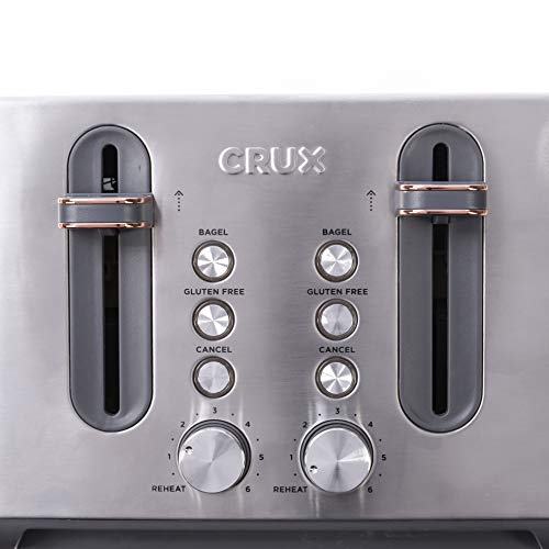 Crux 4Slice Extra Wide Slot Stainless Steel Toaster with 6 Shade