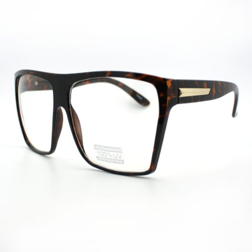 Tortoise Super Oversized Eyeglasses Flat Top Square Clear Lens Glasses Frames