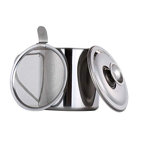 Cambom Stainless Steel Grease Containers Bacon Drippings Container with Fine Mesh Strainer 1.
