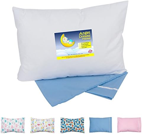 Angel Dreams Toddler Pillow 13x18 Bundle with Tailored Pillowcase (Blue)