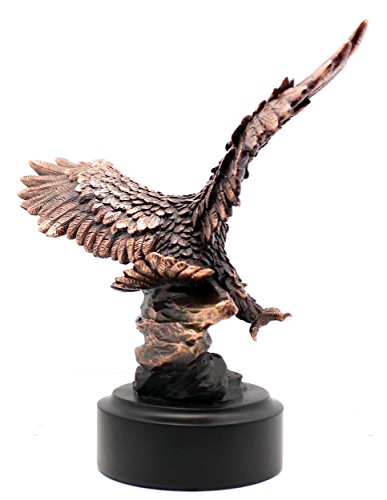 Patinated Copper Plated Eagle Departing A Rock Crag Bronze Look Figurine | Sculpture | Statue