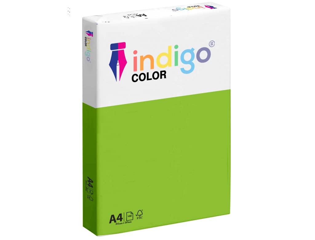 Indigo® A4 80gsm Coloured Copier Paper Multifunctional Ream 500 Sheets (Bright Green)