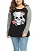 Agnes Orinda Women Plus Size Floral Skull Contrast Color Raglan T-Shirt 2X Black