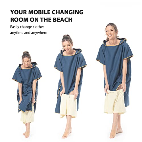MOKANI Surf Poncho Changing Aid Beach for Women Men Adults Teenagers Ultralight and Quick Drying Bath Poncho Towel Poncho Made of Microfibre Also as Changing Aid Beach (Dark Blue)