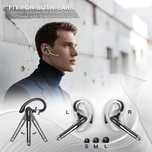 Bluetooth Headset V6.1, Wireless Bluetooth Earpiece with 500mAh Charging Case 100 Hours Talking Time, CVC8.0 Noise Cancelling Single-Ear Earphone, Hand-Free Headphones for Trucker, Office, Business