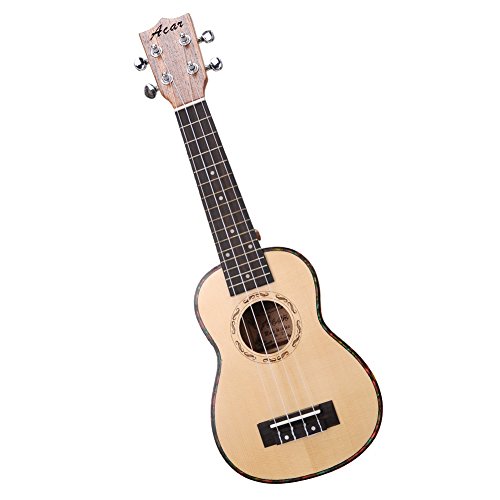 Haibei 21 Inch Soprano Ukulele Uke Rosewood Fingerboard & Spruce Veneer of Face Board & Side Board Conscuted of Zebrawood 15 Frets Ukulele Round Heart Pattern Laser Engraving Sound Hole Natural Wood Color Finished+free Ukulele Bag