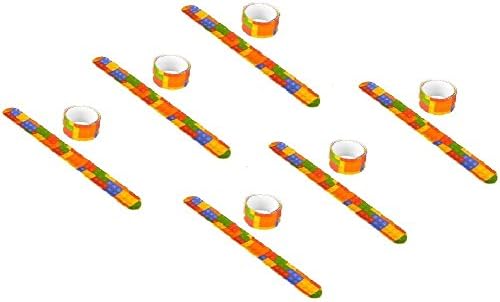 Novelty Treasures Set of 12 Colorful Silicone Brick Building Block Design Slap Bracelets Birthday Party Favor Goody Bag Toy