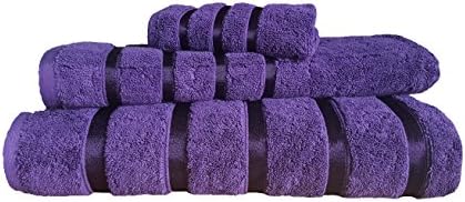 Luxurious 100% Egyptian Cotton Terry Solid Towels Set 3pcs with Satin Stripe 680gsm (Acai)