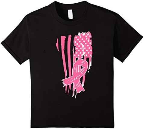 Kids Breast Cancer Awareness T-Shirt American Flag Vintage Tee 12 Black