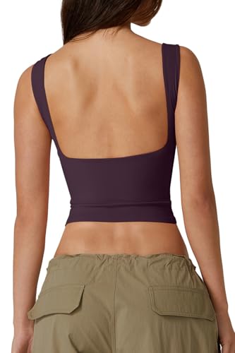 QINSEN Womens Basic Top for Summer Soft Breathable Double Layer Sleeveless Tank Dark Purple XL at Amazon