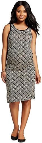 Liz Lange Women's Maternity Print Tank Dress (Large, Cream/Gray Geo)