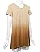 WT1085 Womens Dip Dye V Neck Short Sleeve Pleats Tunic Top XXXL BROWN