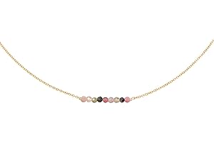 DeScount Dainty Birthstone Beaded Bar Necklace,18K Gold Plated Handmade Faceted Turquoise,Lapis,Amazonite,Tiger Eye,Emerald,Ruby,Blue Apatite,Opal Stone Necklaces for Women
