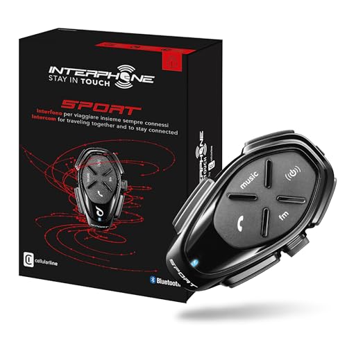 SPORT - Singolo - Interfono Bluetooth da casco per comunicazione in moto, Fino a 4 motociclisti, Distanza 1Km, Autonomia 20 ore, MP3, GPS, Impermeabile, Universale.