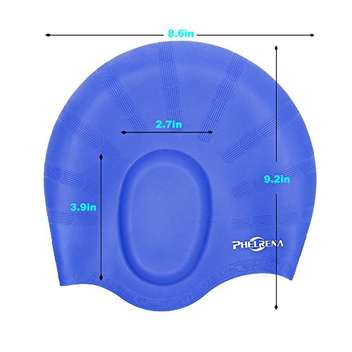 image for PHELRENA Swimming Cap Waterproof Premium Silicone Solid Long Hair Earm