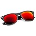 zeroUV Flat Matte Reflective Flash Color Lens Large Horn Rimmed Style Sunglasses - UV400 (Black Crimson)