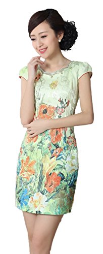 AvaCostume Women's Double Layer Collar Floral Print Jacquard Dress Qipao
