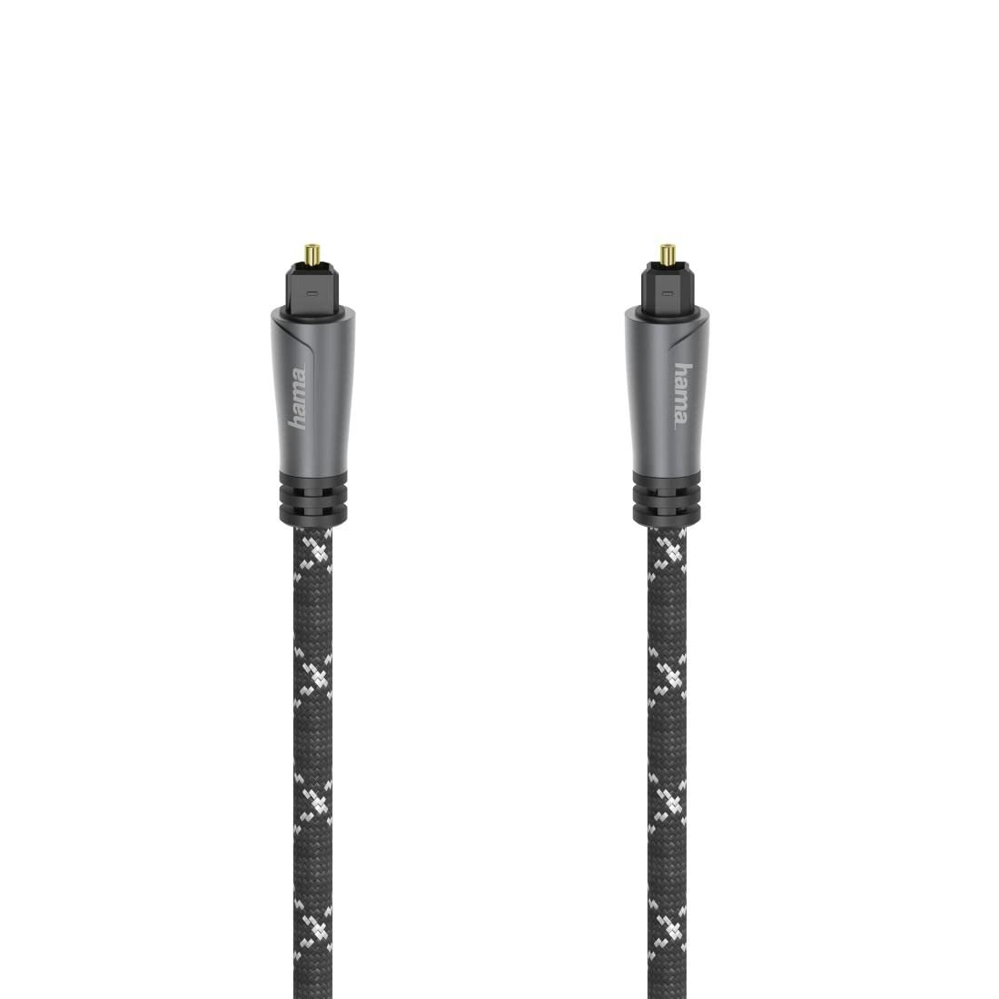 Hama 205139 Audio Fibre Optic Cable, ODT Plug (Toslink) 1.5 m, Metal Plug, Robust Cable Jacket with Aramid Fibre for Transmitting Digital Audio Signals, black
