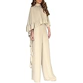 CHICME 2 Pieces Outfits for Women High-Low Ruffles Hem Cape Top and Casual Wide Leg Pants Travel Matching Sets