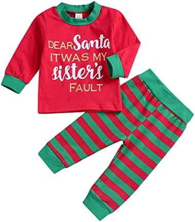 Toddler Baby Boy Girl Christmas Clothes Kids Long Sleeve T-Shirt Top + Striped Pants Outfits Homewear Pajamas Set