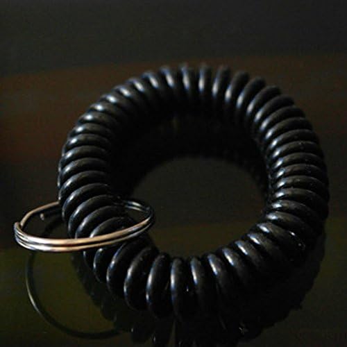 Pack of 10 Plastic Wrist Coil Wrist band Key Ring chain for Outdoor Sport Black