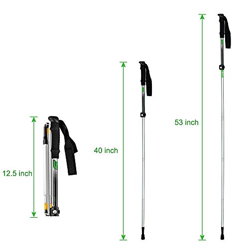 LoveisCool 2 Pack Trekking Poles - Folding, Collapsible, Adjustable,and Ultralight - Perfect for Hiking, Walking, Backpacking and Snowshoeing (green)