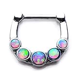 316L Septum Nose Ring Clicker 16g 5pcs PINK opal gem--FREE Gift Box w 72