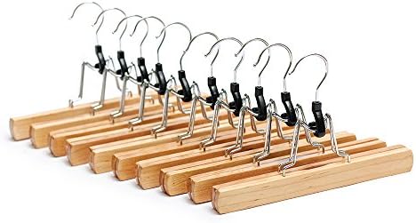 Ezihom Wood Skirt Hangers, Non Slip Wood Pants Hangers, Natural Finish Wooden Slack Hangers, 10 Pack (Natural)