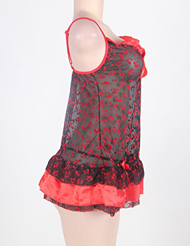 Maxde-Sexy-Babydoll-Lingerie-for-Women-Plus-Size-for-Sex-Sleepwear-Set-Nightwear-with-Underwire-Black-With-Floral