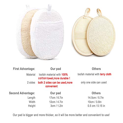 Exfoliating Loofah Sponge Pads, 2 Packs Natural Luffa Body Bath Sponge Body Scruber with 1 Pack Quick Dry Hair Cap for Men/Women Bath Spa and Shower - Thumbnail 6