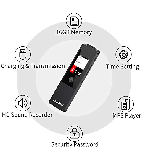 Digital Voice Recorder,16GB Audio Recorder Dictaphone,Audio Recorder Device with MP3 Player,Playback,Upgraded Voice Activated Recorder/Operated Recording for Lectures (Black)