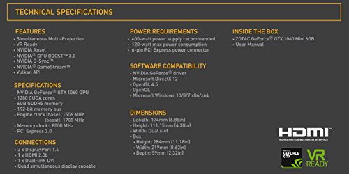 ZOTAC-GeForce-GTX-1060-Mini-ZT-P10600A-10L-6GB-GDDR5-Super-Compact-VR-Ready-Gaming-Graphics-Card