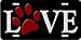 Love with Red Paw Print Metal License Plate