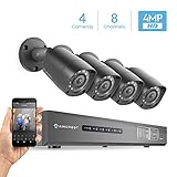 Amcrest UltraHD 4MP 8CH Video Security System - Four 4MP Weatherproof IP67 Bullet Cameras, 98ft IR LED Night Vision, Hard Drive Not Included, HD Over Analog/BNC, Smartphone View (Black)